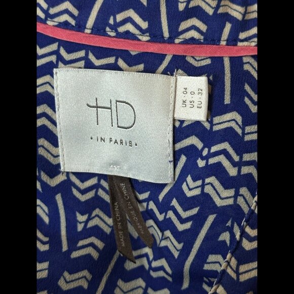 HD in Paris Blouse US 0 Womens Anthropologie Blue Geometric Henley Roll Blouse - Picture 6 of 8